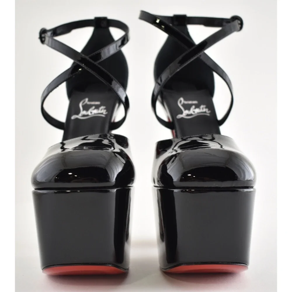Christian Louboutin Aquadorcet 160 Black Patent Platform Strap Heel Pump 40